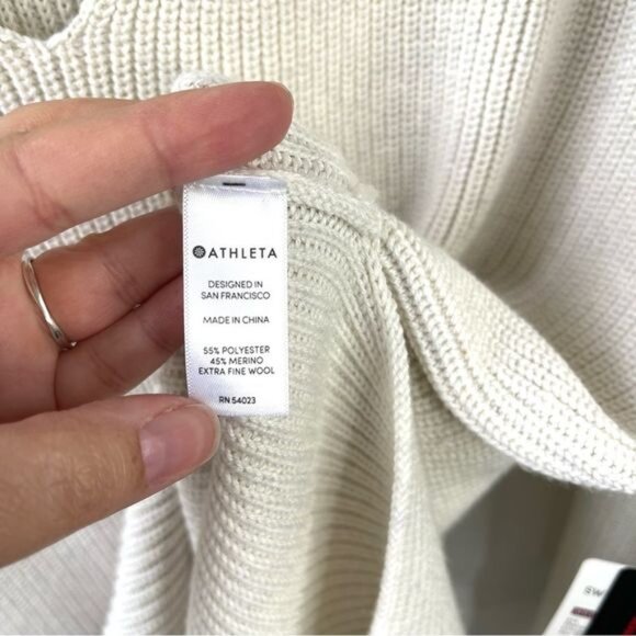 ATHLETA NEW Switchback Pullover V-Neck Long Sleeve Knit Cream Sweater Large - Picture 6 of 7